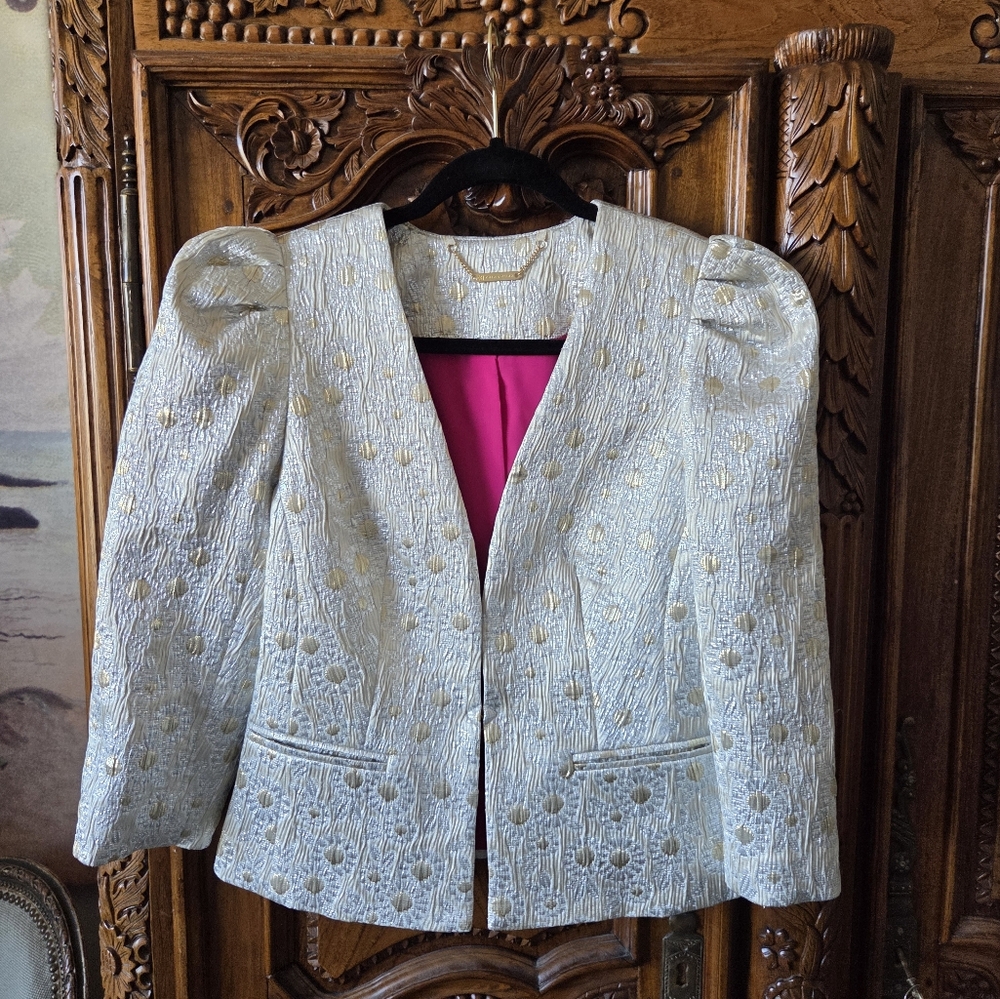 Trina Turk Cream and Gold Textured Blazer